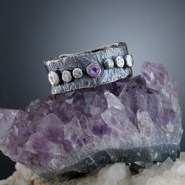 Sterling Silver Amethyst Ring - Silver Ring - Amethyst Ring - Purple Ring - Silver Ring - Silver Ball - Purple Stone - Amethyst Ring