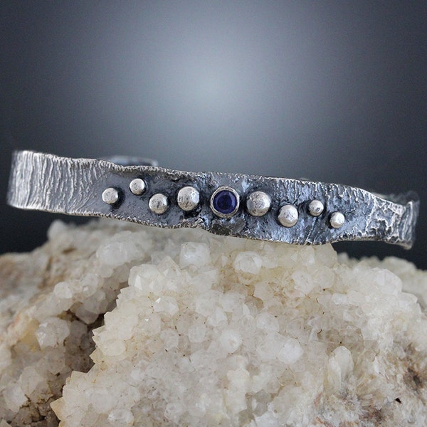 Sterling Silver blue CZ Cuff Bracelet -Silver Cuff - Silver CZ bracelet - Silver Ball - Silver Bracelet - Cubic Zirconia - Faceted - Cuff