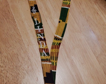 Kente Cloth African Drum colored lanyard personalized badge holder Kent Cloth fabric