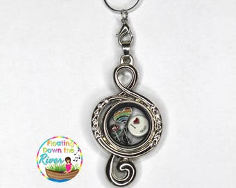 Floating Charm Locket Music Necklace, Birthstones Necklace, Musician, Music Teacher, Personalized Custom Necklace Gift Vintage
