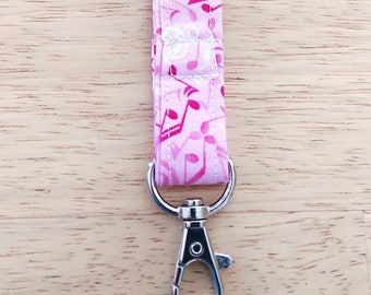 Music Lanyard, Fabric Lanyard, ID Badge Holder, Key Lanyard, Music Teacher Gift, Choir Director, Band Teacher Gift- Pink