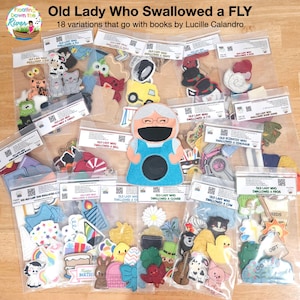 Old Lady Who Swallowed a Fly puppets, Lady plus  finger puppet sets music Education