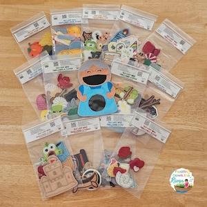 Old Lady Who Swallowed a Fly puppets - Lady plus  9, or 18 finger puppet sets for music Education Preschool Kindergarten for kids