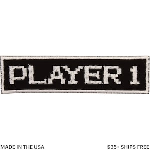 Player 1 Patch – Made in USA – 4&quot; x 1&quot; Classic Video Game Patches – Gamer Patch – Gifts for Gamers – Patch for Jacket – Patch for Backpack