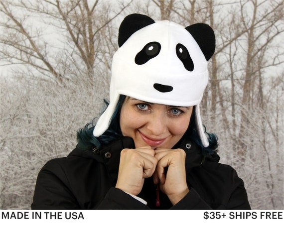 Fleece Panda Hat Made in USA Adult Size 