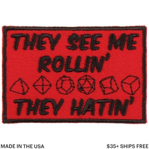 They See Me Rollin, They Hatin Patch – Made in USA – 3&quot; x 2&quot; Dice Patch – Tabletop Gaming Patch – Patches for Jackets – Patch for Jeans