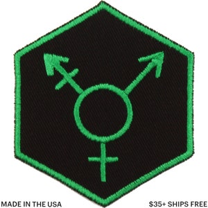 Trans Symbol Patch – Made in USA – 2.5&quot; x 3&quot; Trans Patch – Transgender Patch – Transgender Symbol Patch – They Patch – Pronoun Patch