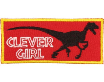 Velociraptor Clever Girl Patch – Made in USA – 1.75" x 4" Clever Girl Velociraptor Patch for Jacket – Dinosaur Patch – Patch for Backpack