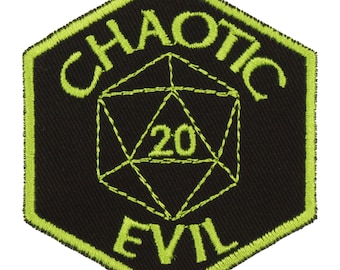 Toppa Chaotic Evil – Made in USA – Toppa di allineamento RPG 2,5" x 3" – Toppa D20 – Toppa di allineamento Chaotic Evil – Toppa del Caos – Regali per giocatori