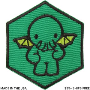 Cute Cthulhu Patch – Made in USA – 2.5" x 3" HP Lovecraft Patch – Horror Patch – Tabletop Gaming Patch – Gifts for Readers – Gifts Under 10