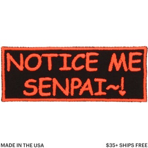 Neon Red Notice Me Senpai Patch – Made in USA – 1.5&quot; x 4&quot; Anime Patches – Fandom Patch – Backpack Patch – Anime Badge – Gift for Anime Lover