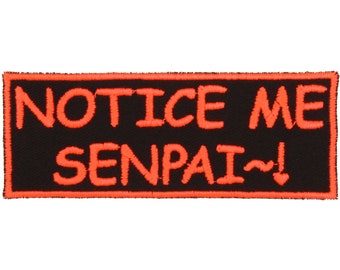Neon Red Notice Me Senpai Patch – Made in USA – 1.5" x 4" Anime Patches – Fandom Patch – Backpack Patch – Anime Badge – Gift for Anime Lover