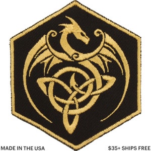 Dragon Celtic Knot Patch – Made in USA – 3&quot; x 3.5&quot; Celtic Knot Dragon Patch – Dragon Celtic Knot Embroidered Patch –Celtic Patch for Jacket