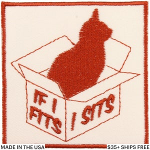 If I Fits I Sits Patch – Made in USA – 3&quot; x 3&quot; Cat Patch – Kitty Cat Patch – Cat Meme Patch – Gifts for Cat Lovers – Cat Lover Patch