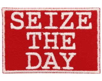 Seize the Day Patch – Made in USA – 2" x 3" Musical Patch – Musical Theater Patch – Embroidered Jacket Patch – Gifts for Actors