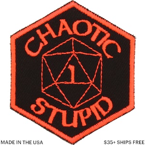 Patch Caótico Estúpido – Fabricado nos EUA – Patch de alinhamento RPG de 2,5&quot; x 3&quot; – Patch D20 – Patches de alinhamento estúpido caótico – Patch Chaos