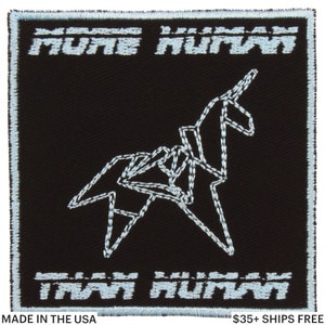 Origami-Einhorn, mehr menschlicher als menschlicher Aufnäher – hergestellt in den USA – 7,6 x 7,6 cm große Cyberpunk-Aufnäher – Origami-Einhorn-Aufnäher – Geschenke für Cyberpunk-Liebhaber