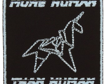 Origami Unicorn More Human Than Human Patch – Made in USA – 3" x 3" Cyberpunk Patches – Origami Unicorn Patch – Gifts for Cyberpunk Lovers