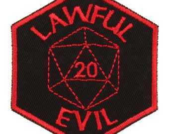 Lawful Evil Patch – Made in USA – 2.5" x 3" RPG Alignment Patch – D20 Patch – Lawful Evil Alignment Patches – Lawful Patch – Gift for Gamers