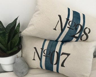 Painted Grainsack Bolster Pillow – Vintage Farmhouse Decor