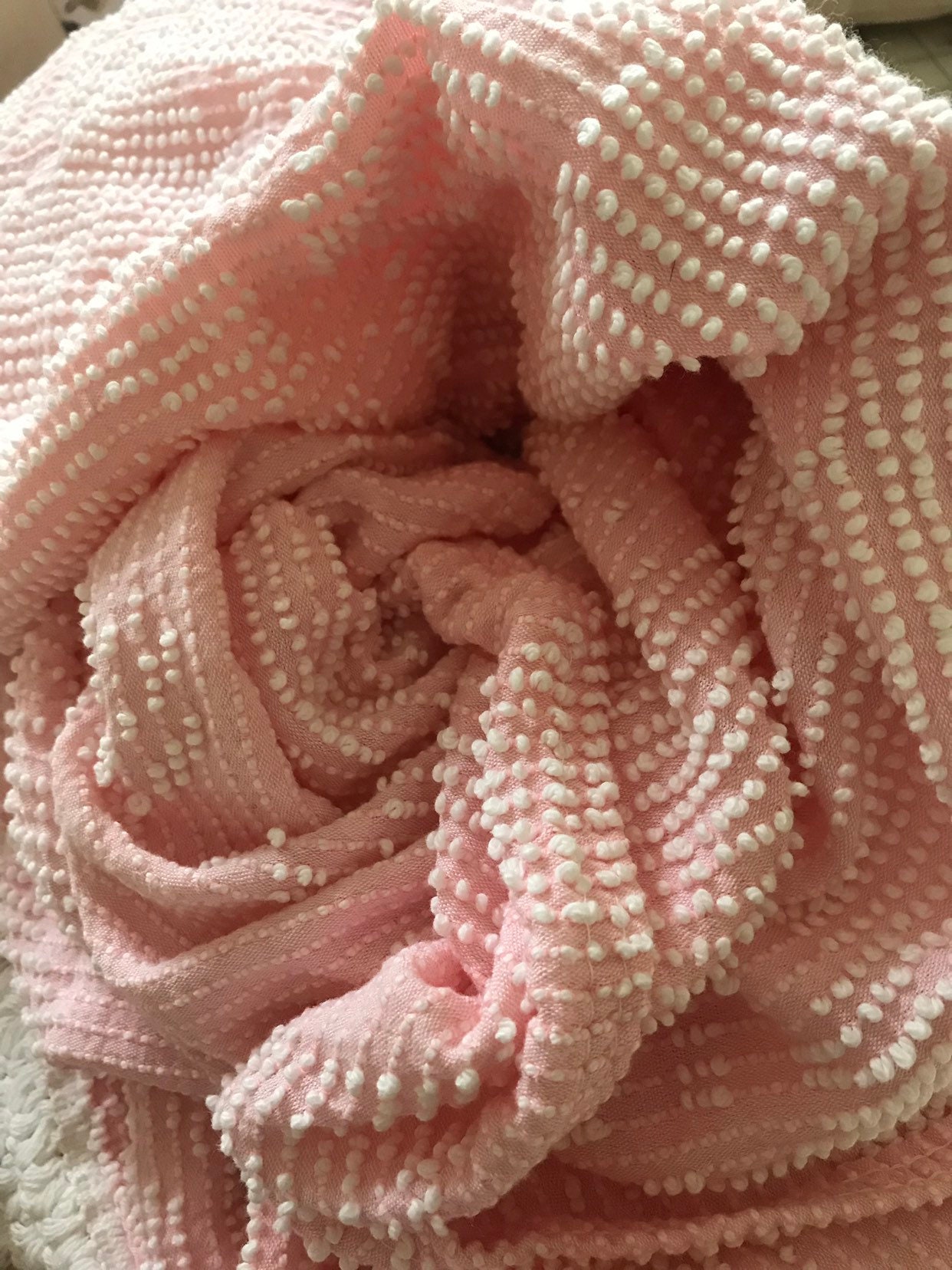 Pink and White Hobnail Vintage Cotton Chenille Bedspread Etsy