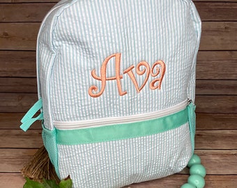 Seersucker Backpack/Toddler Size Backpack/Backpack/School Bag/Monogram/Book Bag