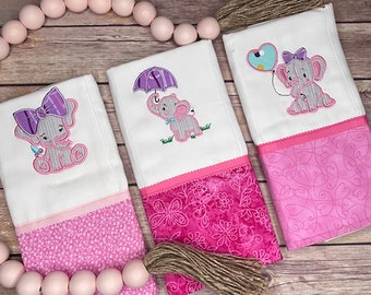 Baby girl burp cloths/burp cloth set of 3/Pink burp cloths/appliqué burp cloths/baby