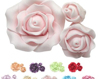 Sugar Roses Set Of 3 – Sugar Paste Flowers For Cakes - Flower Cake Toppers -  - 10 Colours Available  - Multi Buy Pay 1 P&P