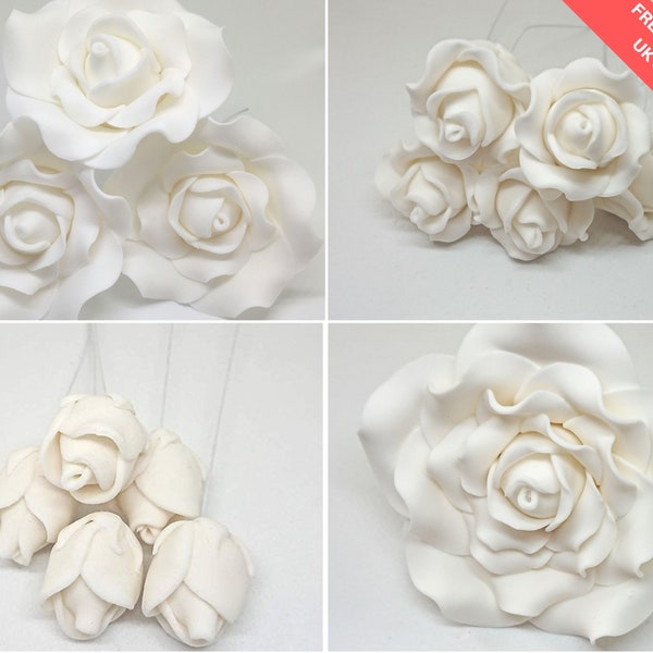 Sugar Roses White X 28 Wedding Cake Birthday Cake Topper Flower Decoration (wired) FREE P&P