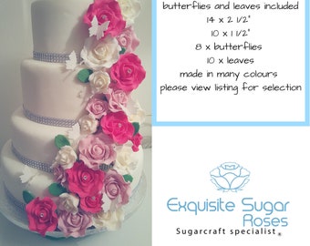 SUGAR ROSE FLOWERS Full Set Of Cascading Flowers Butterflies & Leaves Included  (wired)