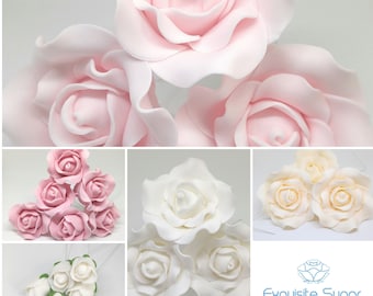 SUGAR ROSE FLOWERS wedding cake birthday cake topper decoration (wired) ** many colours  **  ** multi buy pay 1 flat rate postage cost **