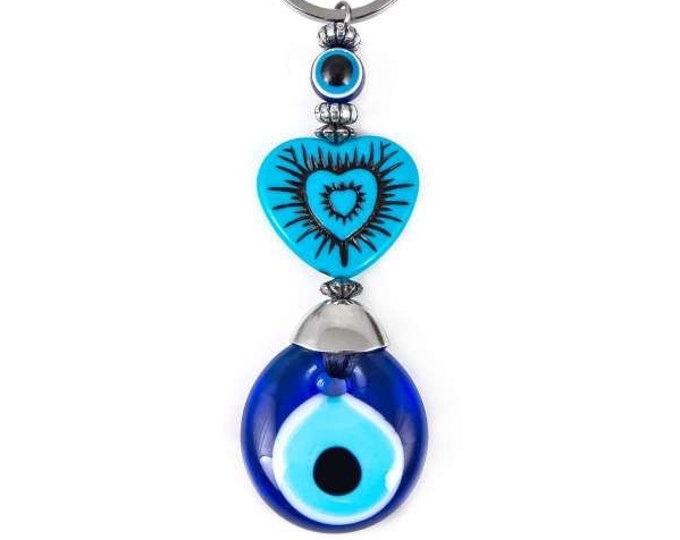 Evil eye keychain Heart shape - gift for her - Souvenir lucky gift - gift from Turkey - Turquoise Evil Eye Keychain - Car Protection Charm