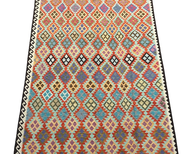 70% off Oragne 7x10 Fine quality handwoven Afghan chobi kilim rug - Bedroom rug - Living room rug - wool handmade Rug kilim