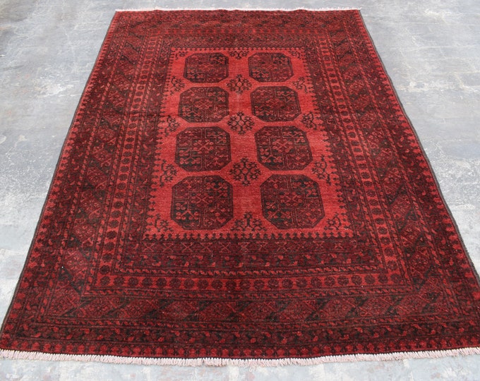 70% off Elegant vintage 1980s Afghan Turkmen Handmade Rug - 5'5 x 7'6 Oriental wool Elephent Foot rug/ Home Decore Bedroom Large Area Rug