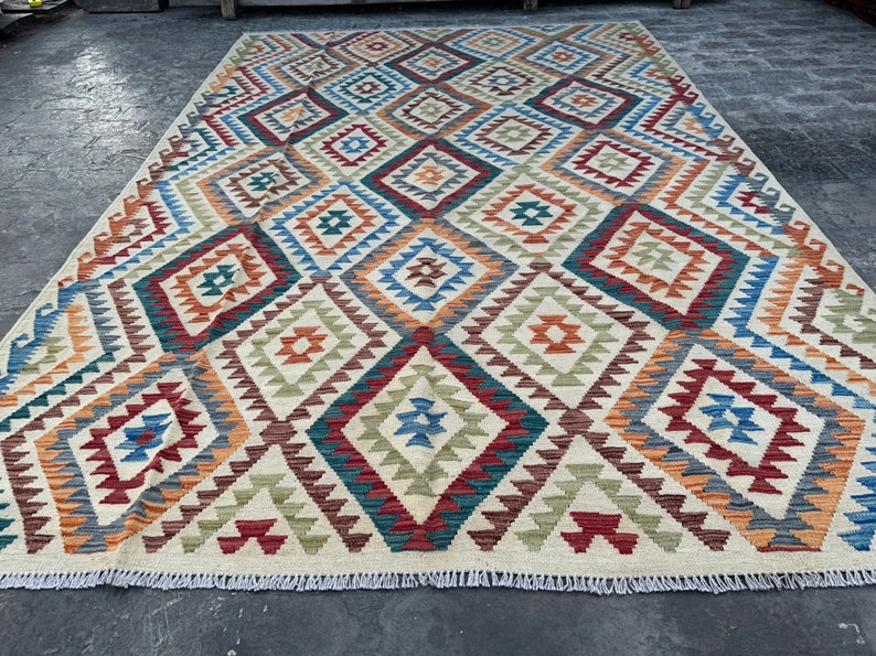 70% off 6'10 x 9'10 Modern Tribal Afghan kilim rug kilim rug for bedroom Living room area rug image 4