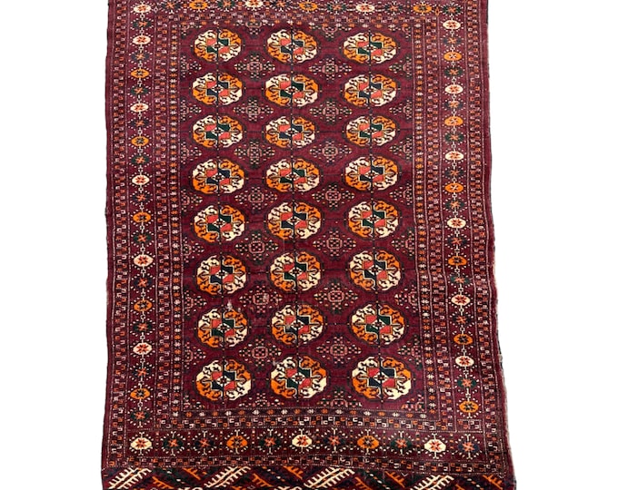 70% off Burgundy Semi Antique Turkmen Tekke rug 3x5 - Traditional hand knotted rug 3x5