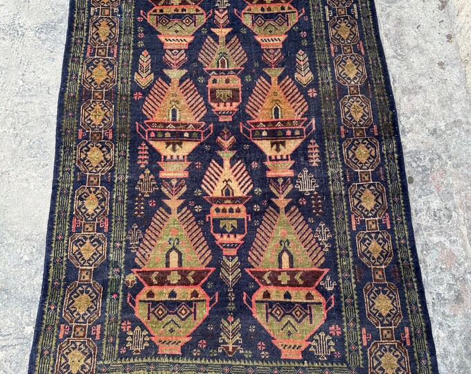 70% off  3.8 x 6.5 Ft/ Afghan vintage Baluch GolDani Dizine Oriental Wool Rug - Handmade tribal Geometric Rug Natural Dye Color Rug