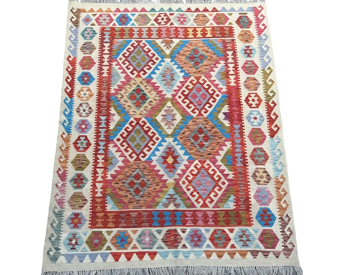 70% off Handwoven fine Kilim rug - Afghan kilim - 5'2 x 6'7