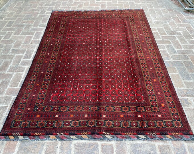 6'6 x 9'6 Fine hand knotted Afghan Turkmen Qunduzi wool rug