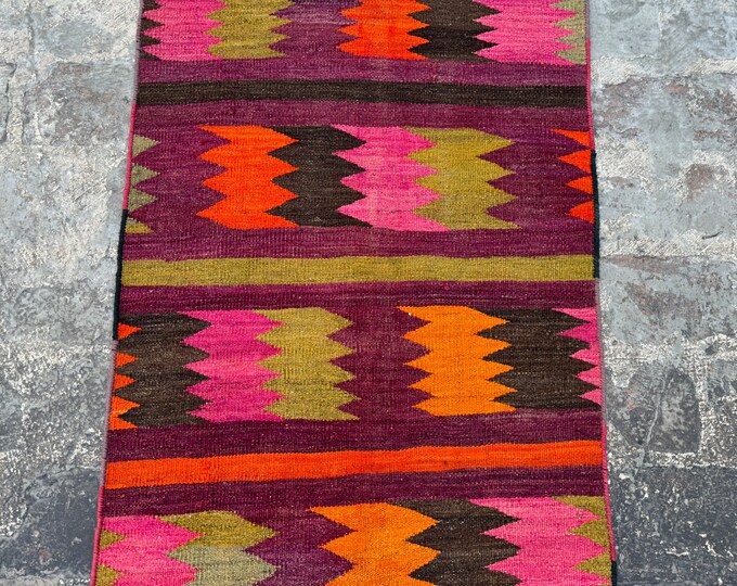 Vintage Boho Afghan rug kilim | Hallway rug | hallway runner | Rugs for Bedroom