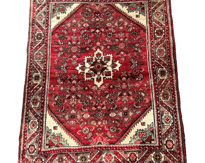 3'7x4'7 Semi Antique Hand knotted Turkish Heris rug - rug for bedroom - Old rug - handmade rug