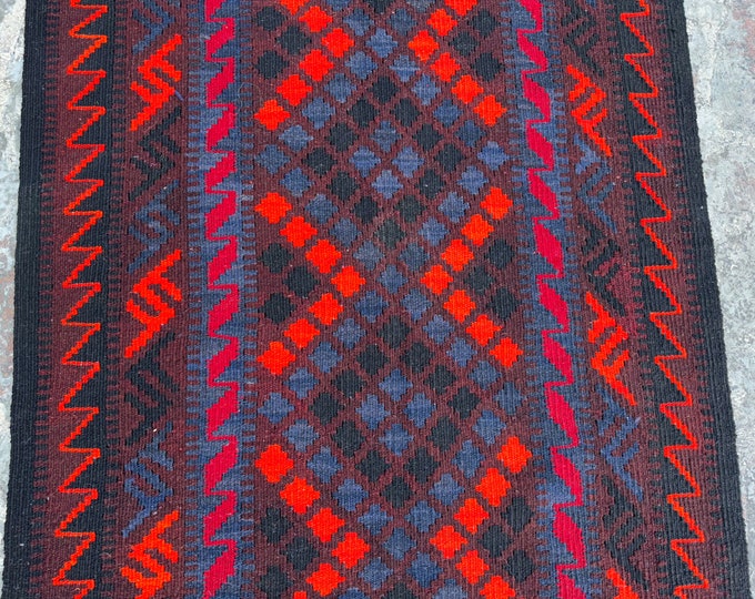 Tribal Afghan rug kilim - 2'8 x 5'5 Handmade Kilim rug for kitchen and bathroom