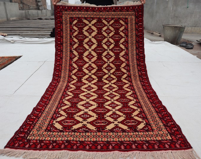 70% off Size 3 x 5.5 Ft Baluch Zahir Shahi Afghan rug | Hand knotted Geometric wool rug/ Natural Dye Color/ Vintage High Quality Rug