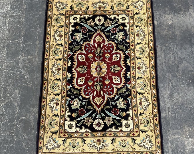 70% off Fine Afghan rug | Hand-knotted Beige and Blue rug