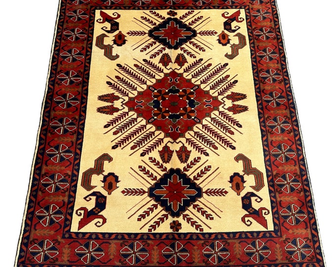 70% off Tribal handmade Karghahi turkmen wool rug, 4x6 area rug, Bedroom rug