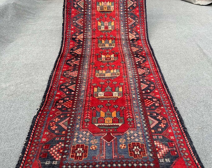 70% off 3.5 x 9.9 Ft/ super fine  Red Vintage 1960s Caucasian rug  | Hand knotted tribal wool Medallion Rug Gorgeous One Of A Kind Rug