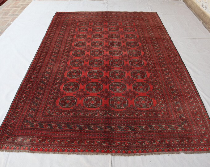 Vintage hand knotted Afghan tribal area rug 6'9 x 9'5