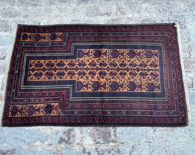 70% off 3 x 4.10 Ft/ Vintage 1950s  Afghan Prayer Baluch rug | Afghan Baluch rug | handmade wool rug Gergeous Wool Prayer Afghan rug