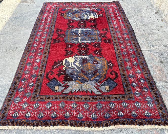 70% off Size 4.6 x 2,8 Ft Baluch Afghan rug | Hand knotted wool rug/ Natural Dye Color/ Vintage 1970s Baluch Rug