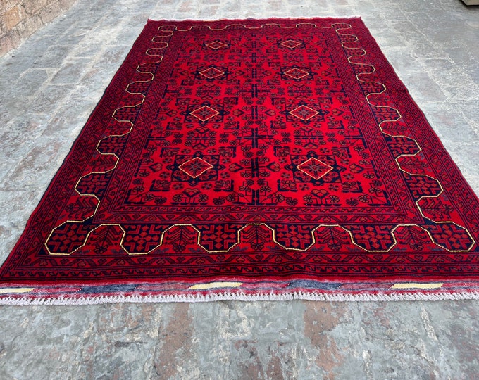 4'1 x 6'1 Afghan hand knotted wool rug | Tribal area rug | Afghan Khal Mohammadi rug